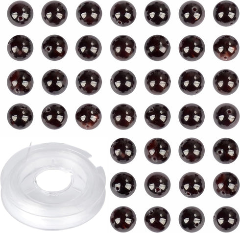 10mm 100pcs Natural Stone Beads Garnet Round Genuine Stone Beading Loose Gemstone Hole Size 1mm DIY Charm Smooth Beads for Bracelet Necklace Earri...