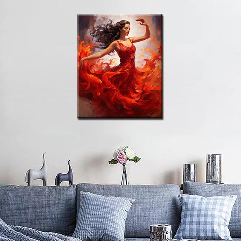 Dancing Woman Oil Painting Paint by Number Kits 16 x 20 inch Canvas Abstract Graffiti Red Dress Female Dancer DIY Painting for Kid Students Adult ...