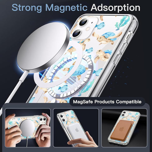 Magnetic Case for iPhone 14 Plus Compatible with MagSafe Wireless Charging Cute Sea Turtle Design Shockproof Anti-Scratch Cover for Men&Women (Cle...