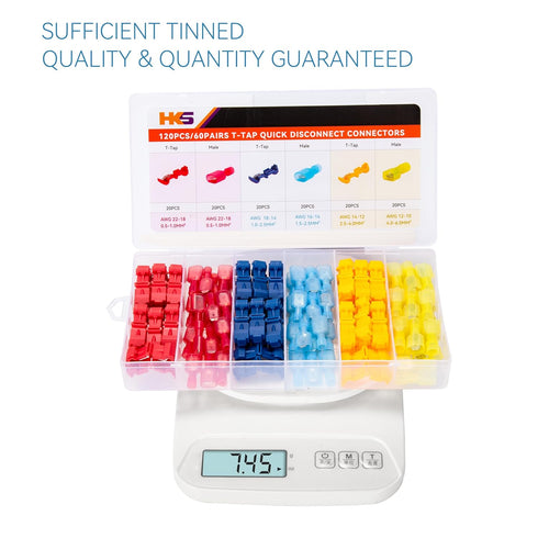 HKS 240PCS/120 Pairs T-TAP Wire Connector - Quick Splice Disconnect - Electrical Self-Stripping Terminals Kit Automotive Crimp Insulated...