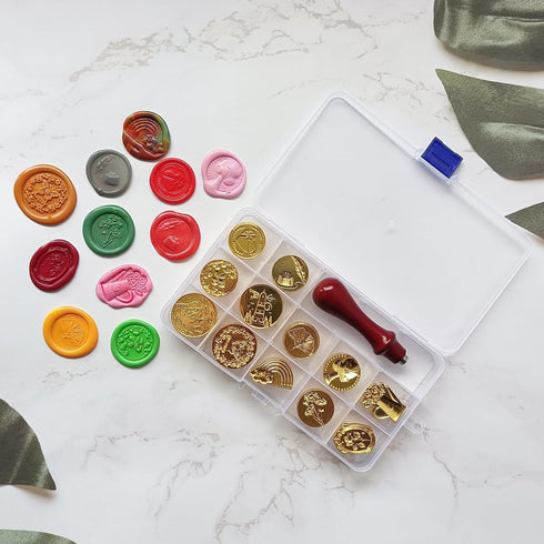 12 PCS Wax Seal Stamp Set, Brass Wax Stamp Heads and Wooden Handle, Vintage Retro Classical Wax Sealing Stamp Crafts Wax Seal Stamp Kit with Box f...