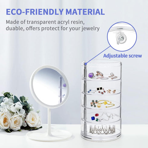 LETURE 5-Layers Rotatable Jewelry Storage Organizer Box for Earrings Hair Accessories & Beauty Supplies Earrings Necklaces Bracelets (5-Layers)...