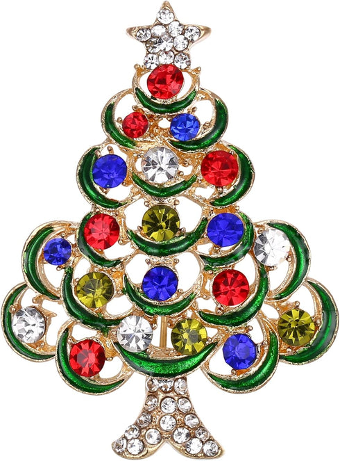 BriLove Women's Vintage Inspired Crystal Merry Christmas Holiday Wreath Brooch Pin...
