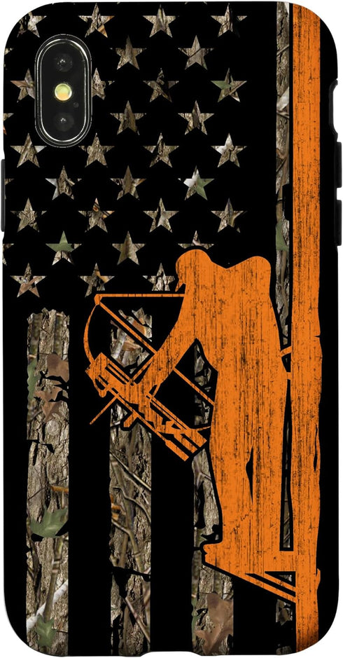 iPhone X/XS Bow Hunting Tree Stand Deer Hunter American Flag Camouflage Case...