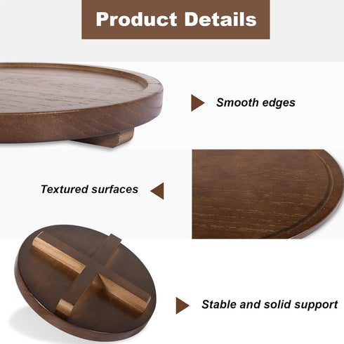 9" Round Decorative Tray Wood Bathroom Counter Organizer Farmhouse Kitchen Decor Wooden Riser for Soap Dish, Perfume, Candle, Sponge, Walnut...