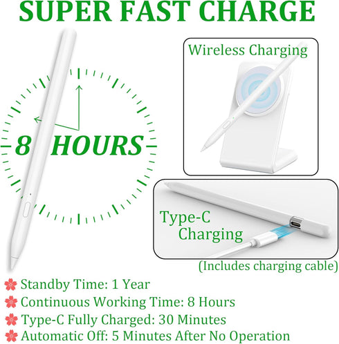 2024 Stylus Pen for iPad,Tablet Pencil Charges Magnetically Tilt Sensitivity Palm Rejection Compatible with iPad Pro 12.9"/11",iPad Air 3/4/5 iPad...