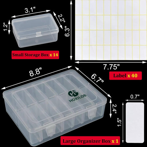 15 Pack Medium Clear Plastic Storage Boxes with Labels, Flip Lid Craft Organizer Container for Beads Jewelry Making DIY Bracelet Nails Screws Seed...