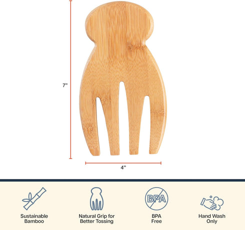 Totally Bamboo Salad Hands – Bamboo Salad Serving Utensils for Serving & Tossing...