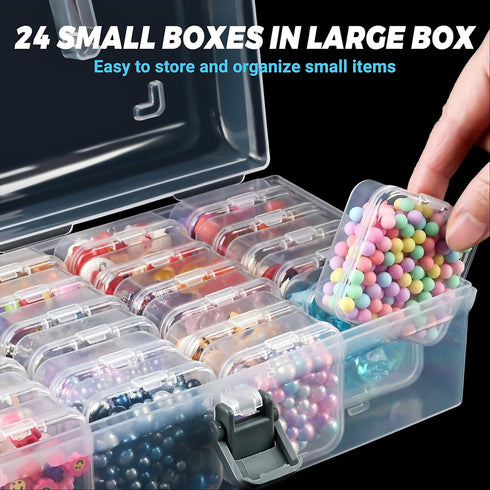 Jutieuo Small Bead Organizers with Handle, 25 Pieces Plastic Storage Cases Mini Clear Bead Storage Containers Boxes with Hinged Lid and Large Rect...