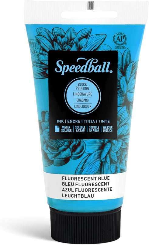 Speedball Water-Soluble Block Printing Ink, 2.5-Ounce Tube, Fluorescent Blue...