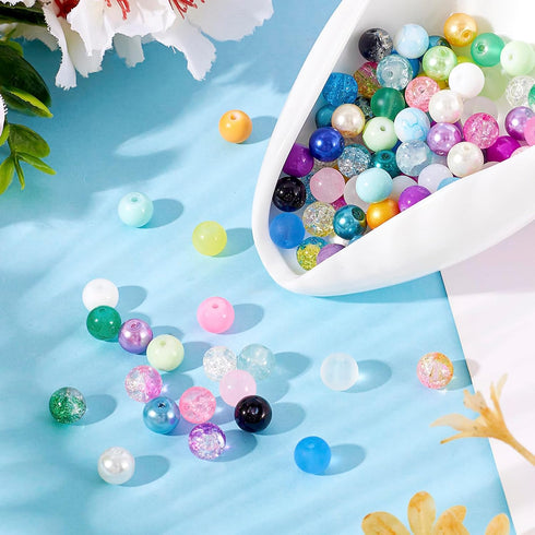 Beadthoven 360pcs 8mm Glass Beads for Bracelets Kit Crystal Crackle Beads Bulk for Jewelry Making Colorful Round Gemstones Friendship Bracelet Bea...