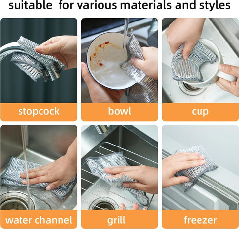Multipurpose Wire Miracle Cleaning Cloths, Magnifying Wire Dishwashing Rags for Wet and Dry Mesh Microfiber Cleaning Cloth for Metal, Kitchen, Dis...