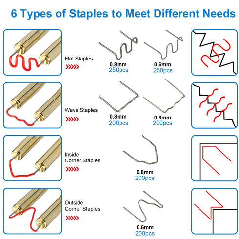 1300PCS Hot Staples Plastic Welder Staples Kit,6 Kinds of Automotive Plastic Repair Machine Welding Staples for All Cars, 0.6 0.8 mm Bumper Repair...