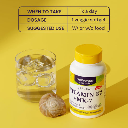 Healthy Origins Vitamin K2 100 mcg (MK-7, Non-GMO, Gluten Free, Cardiovascaular Support, Bone Support), 60 Veggie Gels...