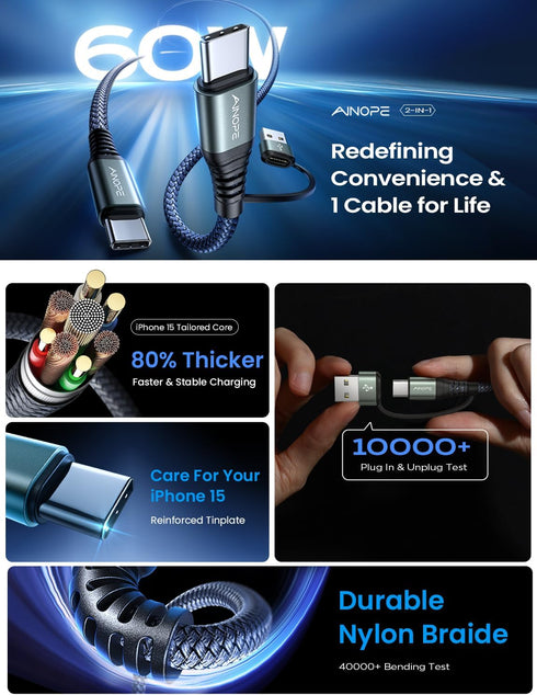 AINOPE USB C Cable 10FT,2 Pack USB C to USB C Cable New Nylon Braided USB C Charger Cable Fast Charging Cable for iPhone 15 Pro Max Plus, iPad Pro...
