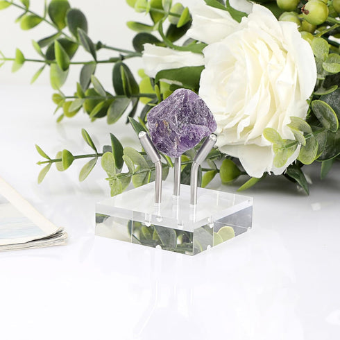 Hipiwe Acrylic Display Stand, Three Metal Peg Display Easel Stand for Fossils Crystal Minerals Rocks and Geodes, Medium,Silver...