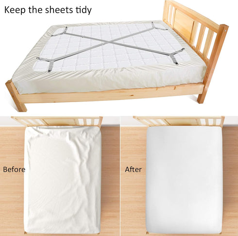ACEDÉCOR Sheet Straps, Fitted Sheet Clips Under Mattress Keeping Sheets in Place, Bed Sheet Holders Straps for Twin, Full, Queen, King(Light Grey)...