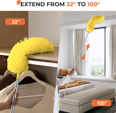 Dusters for Cleaning High Ceiling Fan, Newliton Microfiber Feather Duster with 30'' to 100'' Telescoping Extension Pole, Long Extendable Duster fo...