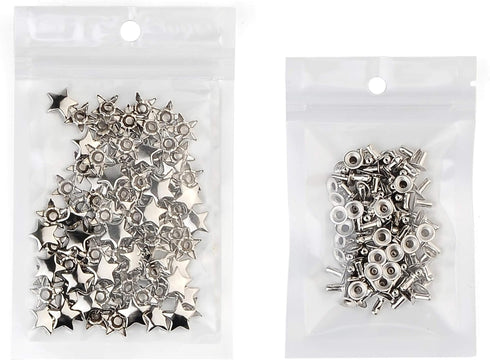 100 Sets 12MM Silver Star Rivets for Leather Star Rivet Studs Garment Rivets Leather Rivets Studs and Spikes for Leather Craft Clothing Bags Belts...