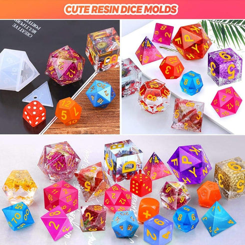 Resin Dice Molds, Shynek 19 Styles Polyhedral Game Dice Molds Set with Silicone Dice Mold, Mixing Sticks, Measuring Cup, Droppers, Acrylic Paints ...