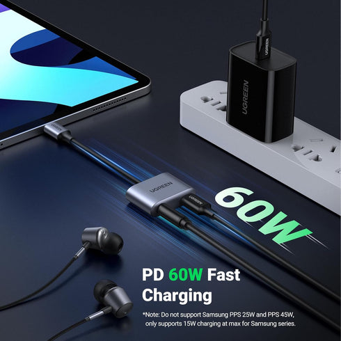 UGREEN USB C to 3.5mm Headphone and Charger Adapter 2 in 1 Type C to Aux Audio Jack with PD 60W Fast Charging Dongle for Headphone Earbud Compatib...