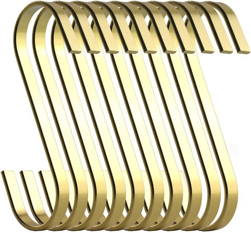 12-Pack 4.5 Inch Gold Chrome Finish Steel Hanging Flat Hooks - S Shaped Hook Heavy-Duty S Hooks, for Kitchenware, Pots, Utensils, Plants, Towels, ...