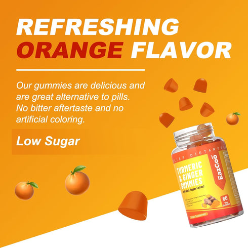 Turmeric Curcumin Gummies 500mg for Adults, with Black Pepper, Ginger Root, Vitamine C, Low Sugar Fruit Gummies, Orange Flavor - 120 Gummies...