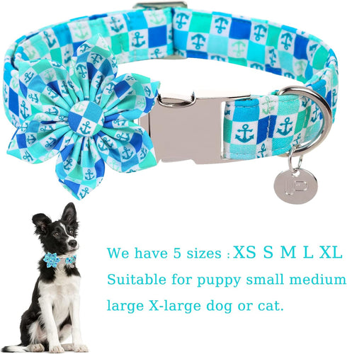 Dog Collar with Flower, Comfortable Cotton Summer Dog Flower Collar, Durable Metal Buckle Cute Pet Collar for Large Girl Boy Dog, L, Neck 16-24in...