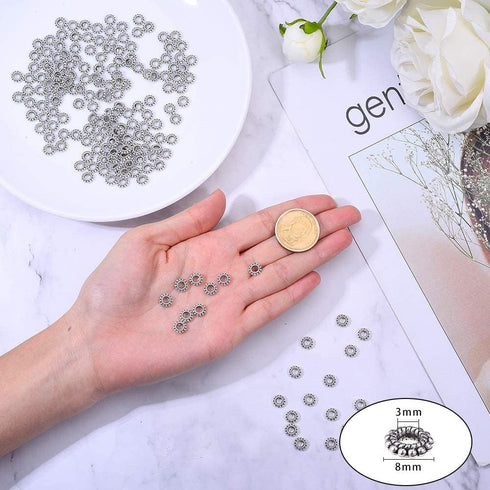 PH PandaHall 200pcs Large Hole Spacer Beads Tibetan Alloy Antique Silver Donut Rondelle Jewelry Spacers for Bracelet Jewelry Making, 8x2mm, Hole: ...