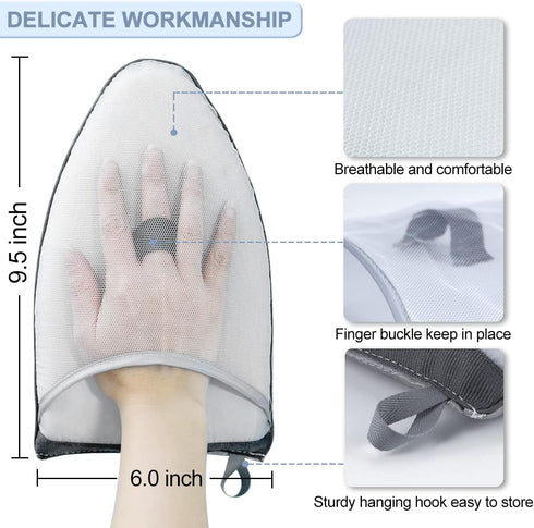 3PCS Garment Steamer Ironing Gloves, Waterproof Care Anti Steam Mitt with Finger Loop, Heat Resistant Protective Gloves Iron Board for Clothes Ste...