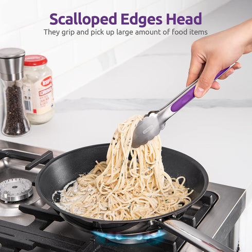 18/8 Stainless Steel Kitchen Tong: U-Taste 9 inch Heat Resistant Cooking Tong with Sturdy Metal Tips & Non Slip Silicone Handle & Smooth Locking f...