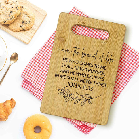 I Am the Bread of Life Cutting Boards for Kitchen, Christian Religious Gifts for Women, Bible Verse Bamboo Cutting Board, Christian Decorative Cut...