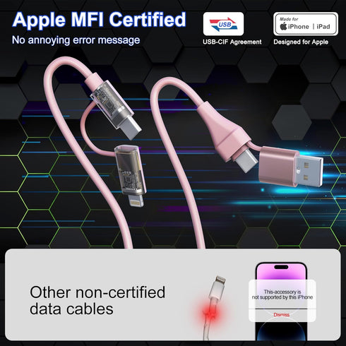 Coiled USB C to Lightning Cable 4 in 1, PD 60W Fast Charging & Data Sync,6FT Multi Charging Cable for Apple CarPlay & Android Auto,USB/USB C to US...