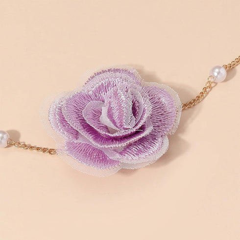 Rose Flower Choker Necklace Vintage Pearl Choker Necklace for Women Floral Choker Rose Choker Bride Wedding Party Summer Necklace (Purple)...