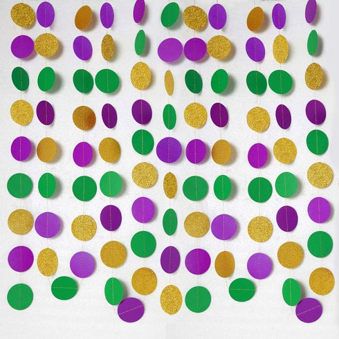 Decor365 Gold Purple Green Mardi Gras Decorations Glitter Dot Mardi Gras Garland Decor Circle Streamers Fat Tuesday Banner Carnival Themed Backdro...