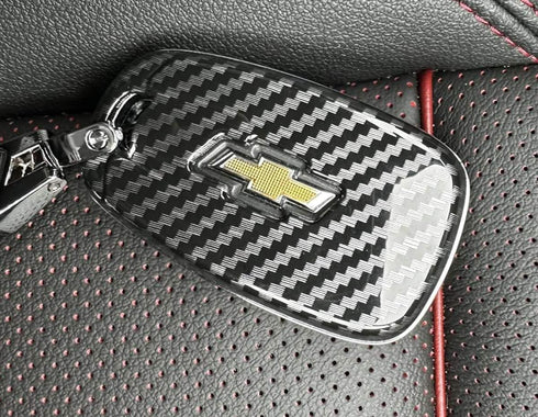 iJDMTOY Compatible with Chevy 2016-up Camaro Malibu Cruze Spark Volt, 2017-up Bolt Sonic Trax, Black Finish Carbon Fiber Pattern Hard Plastic Shel...