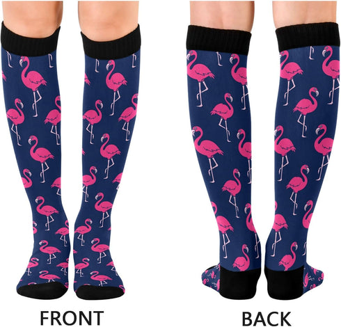 1 Pair Pink Flamingo Compression Socks 20-30mmHg Knee High Women Socks Tube Athletic Stockings for Men Sport Soccer Running Cycling Medical Nurse ...