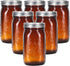 eleganttime Amber Glass Mason Jars 32 oz Wide Mouth with Airtight Lids and Bands 6 Pack Large Glass Canning Mason Jars Quart,Great for Canning Jar...