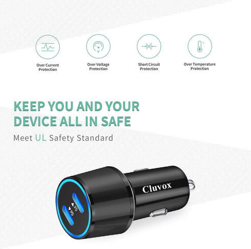 Cluvox 20W Dual USB C Fast Car Charger Compatible for iPhone 15 Pro Max/Plus/14/13/12/11/X/XS/XR/8/iPad Pro, Galaxy S23/S22 Cigarette USB Charger ...