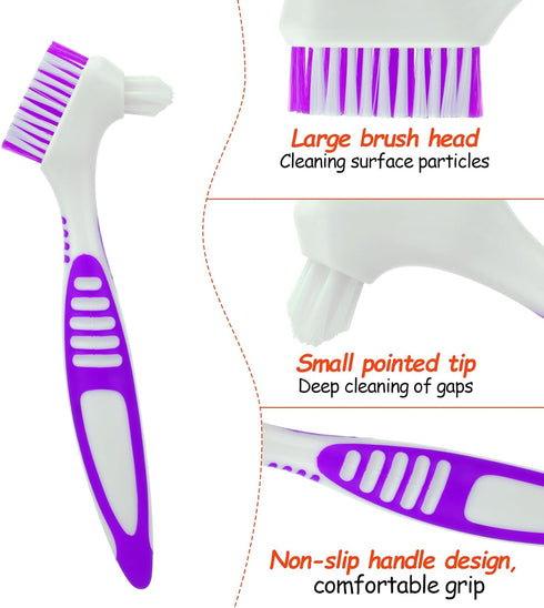 Giantree 4 Pcs Denture Brush for False Teeth, Denture Toothbrushes with Double Sided Portable Denture Cleaning Brush with Multi-Layered Soft Brist...