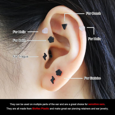 24Pcs Plastic Earrings For Sensitive Ears Silicone Medical Clear Tragus Cartilage Daith Studs Retainers 16G...