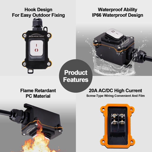 Heavy Duty Waterproof Extension Cord with On/Off Switch,Inline Cord Switch with 3-ft 16AWG Cable Piggyback Plug(3-Pronged),AC/DC 20A-125V,16A-250V...