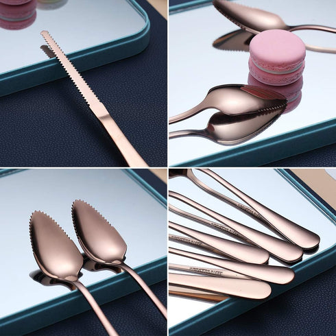 HOMQUEN Rose Gold Grapefruit Spoons 3 Pieces Set, 2 Stainless Steel Grapefruit Spoon and 1 Grapefruit Knife with Titanium Plating, Grapefruit Uten...