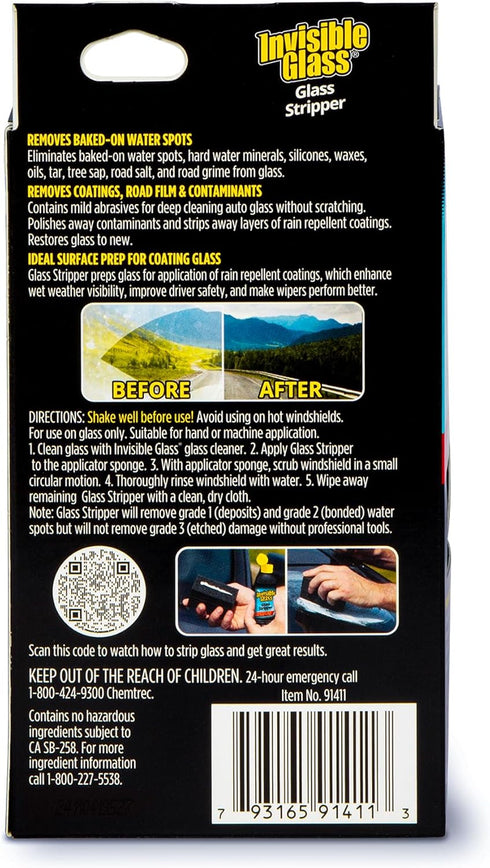 Invisible Glass 91411 Glass Stripper Hard Water Spot Remover Kit - Removes Coatings, Water Stains, Waxes, Oils, and More - Glass Polish Car Window...