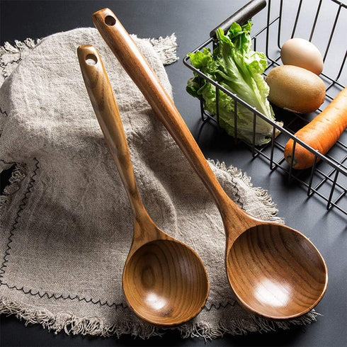 2 Pcs Wooden Spoon Ladle for Cooking Spoons Best Non Toxic Kitchen Tools -14 inch Long Kitchen Cooking Utensil & 11 inch Best Wood Spoons Large De...