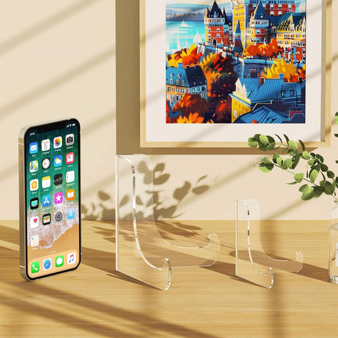 5 Pack Acrylic Display Stand, Plate Stand for Display, Clear Easel Stand, Display Holder for Card, Frame, Picture, Magazine, Book, CD, Phone (Smal...