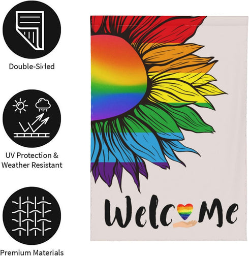 Pride Welcome Garden Flags, Double Sided LGBTQ Progress Yard Flag 12x18 Inch for Lesbian Gay Bisexual Pride Month Decorations Indoor Community Law...