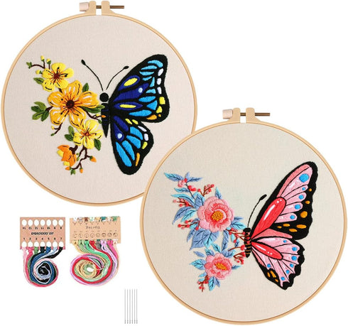 Konrisa Embroidery Starter Kits with Butterfly Flower Pattern, Stamped Cross Stitch Kits for Beginners Adults DIY Sewing Include Embroidery Hoop E...