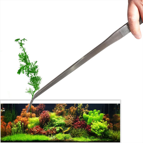18.9 inch Heavy Duty Extra Long Tweezers for Salt & Fresh Water Fish Tank, Curved SUS 304 Stainless Steel Aquascape Tweezers for Aquarium & Terrar...