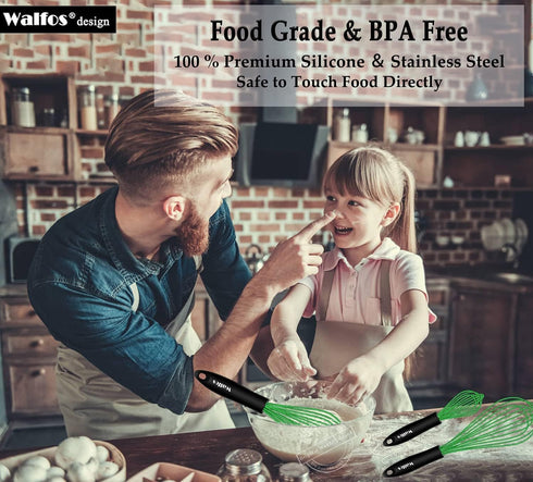 Walfos Silicone Whisk, Rubber Whisks for Cooking, Baking (11,9,8.5 inch) - Heat Resistant Kitchen Whisks for Non-stick Cookware, Balloon Egg Beate...